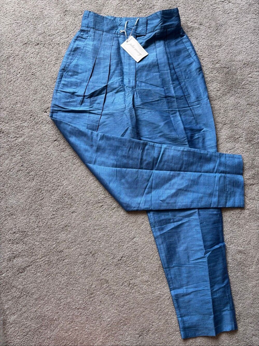 NWT Julia Amory Blue Silk Pleated High Rise Tapered Pants, $325 XS A15 - Picture 3 of 9